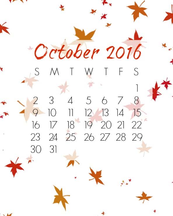 October 2016 Calendar