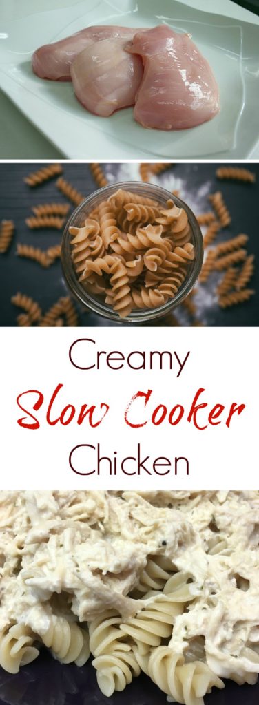 Creamy Slow Cooker Chicken is a super easy recipe that will fill up the heartiest of eaters in your house. It's a mix of pasta, chicken, and cream cheese. Throw it in the slow cooker and it's ready to serve in just a few hours. 