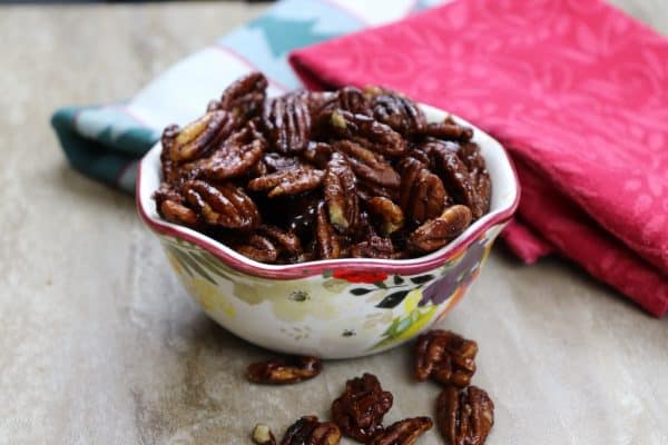 Stovetop Candied Pecans are a delicious Christmas treat. The glazed pecans are the perfect gift for the holidays.