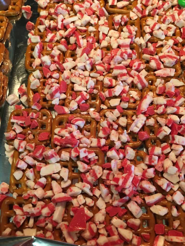 If you're looking for a quick and easy treat to make for your next holiday party, this is the way to go. Pretzels, Rolos, M&M's, and Andes Mints are all you need to make a couple of trays full of a salty sweet treat. 