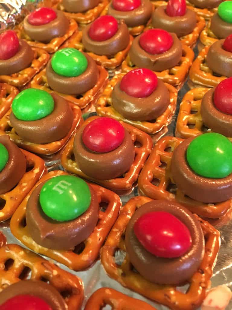 If you're looking for a quick and easy treat to make for your next holiday party, this is the way to go. Pretzels, Rolos, M&M's, and Andes Mints are all you need to make a couple of trays full of a salty sweet treat. 