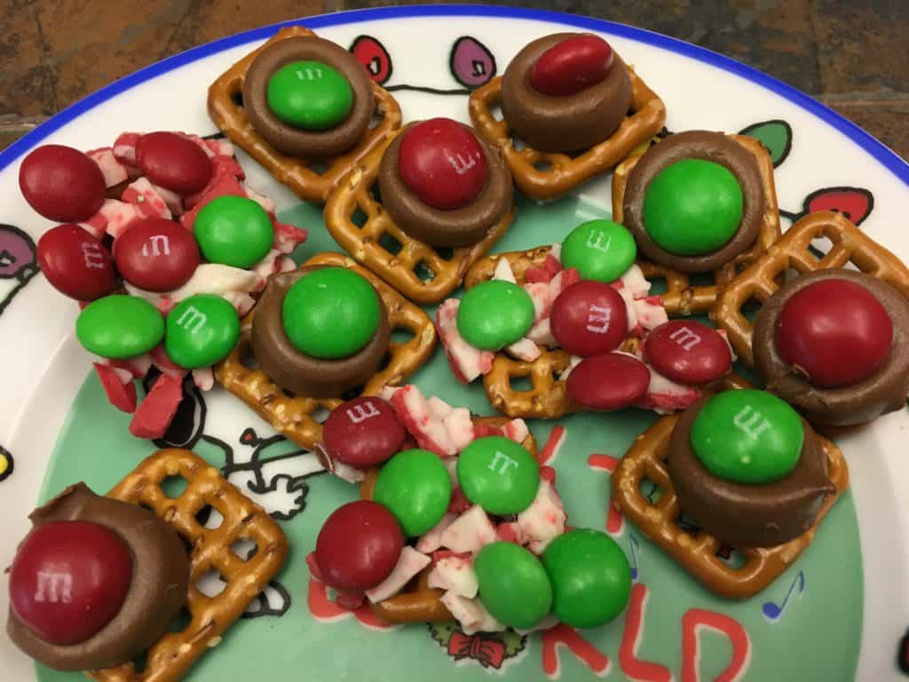 If you're looking for a quick and easy treat to make for your next holiday party, this is the way to go. Pretzels, Rolos, M&M's, and Andes Mints are all you need to make a couple of trays full of a salty sweet treat. 