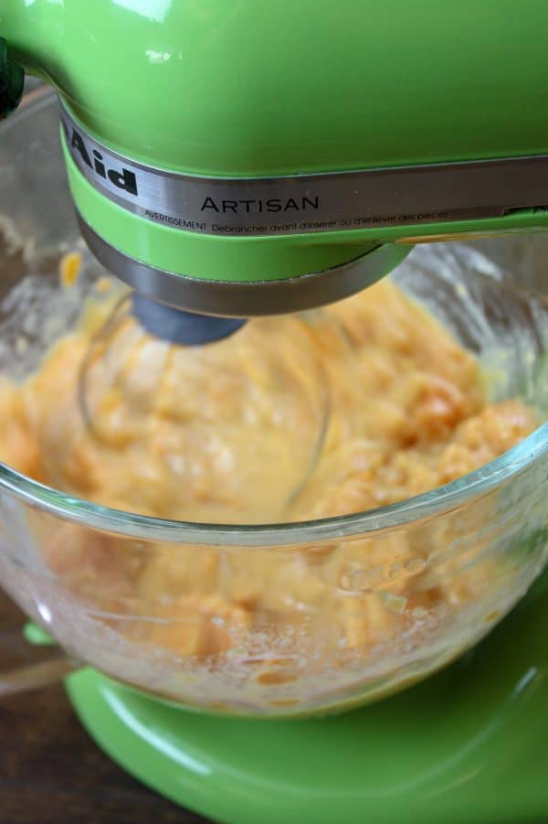 Picture of kitchenaid mixer mixing sweet potato casserole