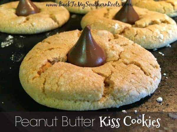 Picture of peanut butter kiss cookies on a counter.