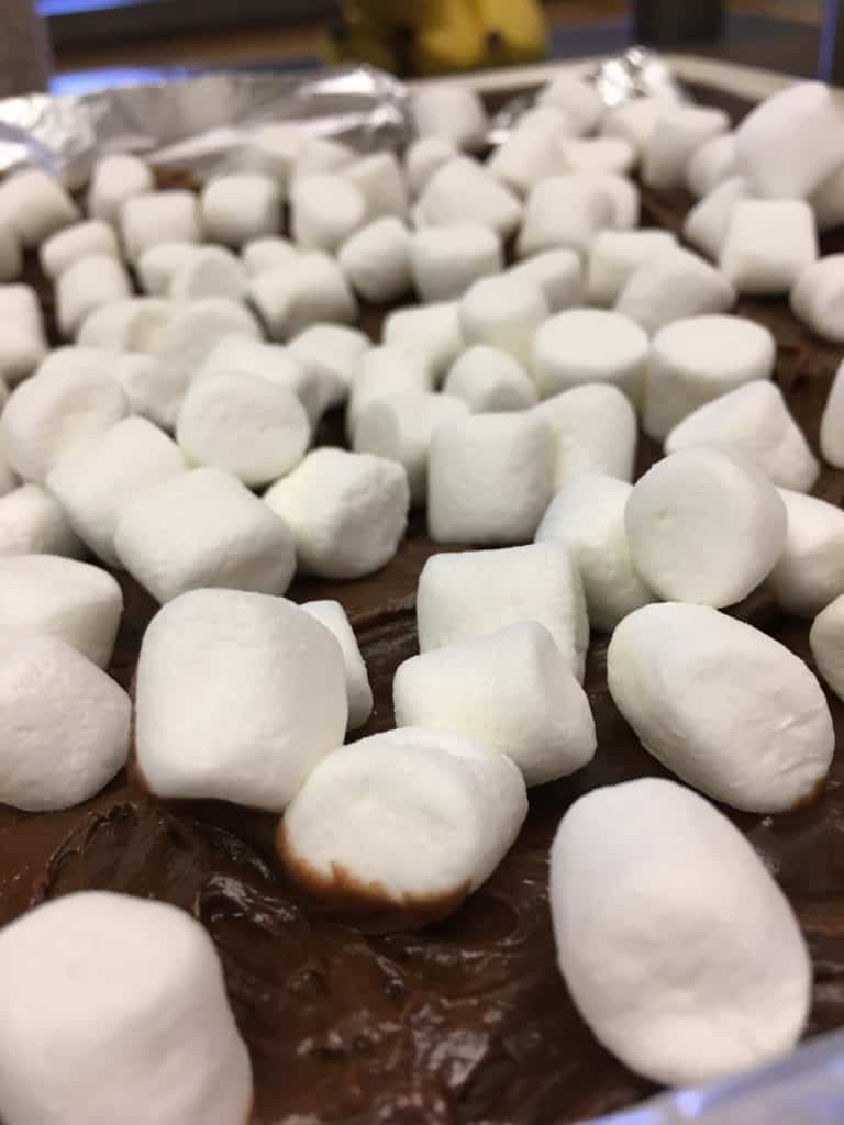 The Chocolate Mountain Marshmallow Cookie Bar is so simple and easy to make. It takes longer to cool off than to make.