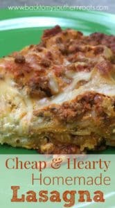 If you're looking for a delicious meal that will feed and fill up your hungry family for a small amount, try this cheap hearty beef homemade beef lasagna. The recipe is enough for more than one meal, keeping money in your pocket.