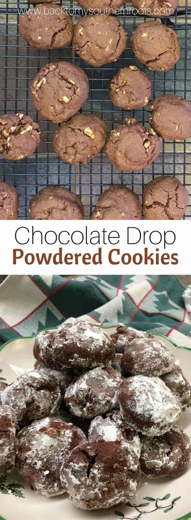 Chocolate Drop Powdered Cookies are a great holiday dessert recipe. They are easy to make and you will have plenty to take to all of your holiday parties.