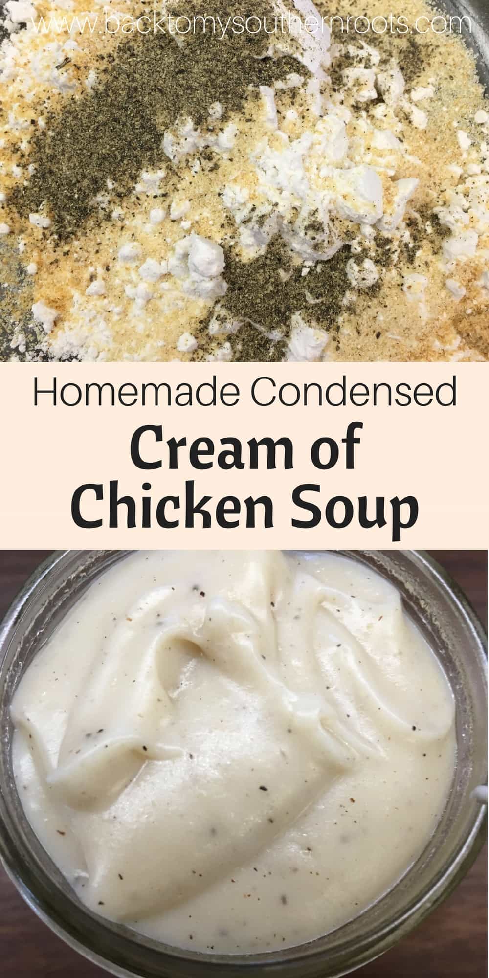 Easy Homemade Condensed Cream of Chicken Soup is a cinch to make in a pinch and you don't have time to run to the store to get a can, but need it now. It uses ingredients that most of us already have at the house.