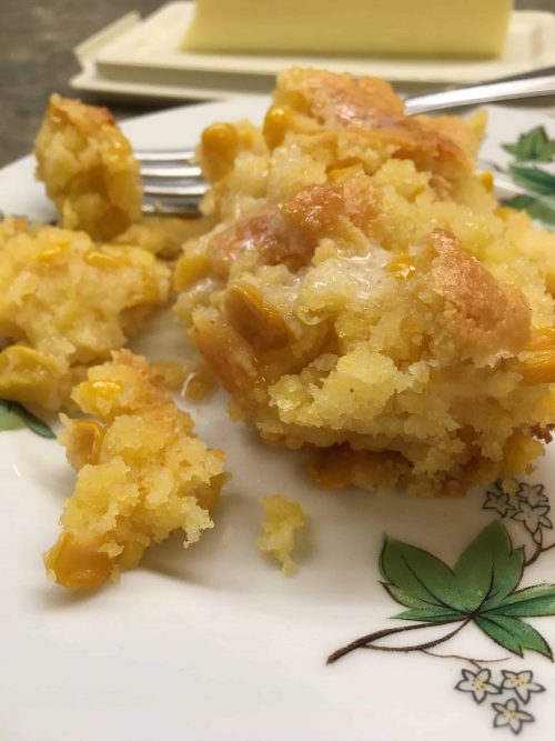 Jiffy Creamed Sweet Cornbread is one of my favorite side dishes. Cornbread is a staple in the south. Spoon it on a plate, add a little butter, and you have the perfect sweet cornbread.