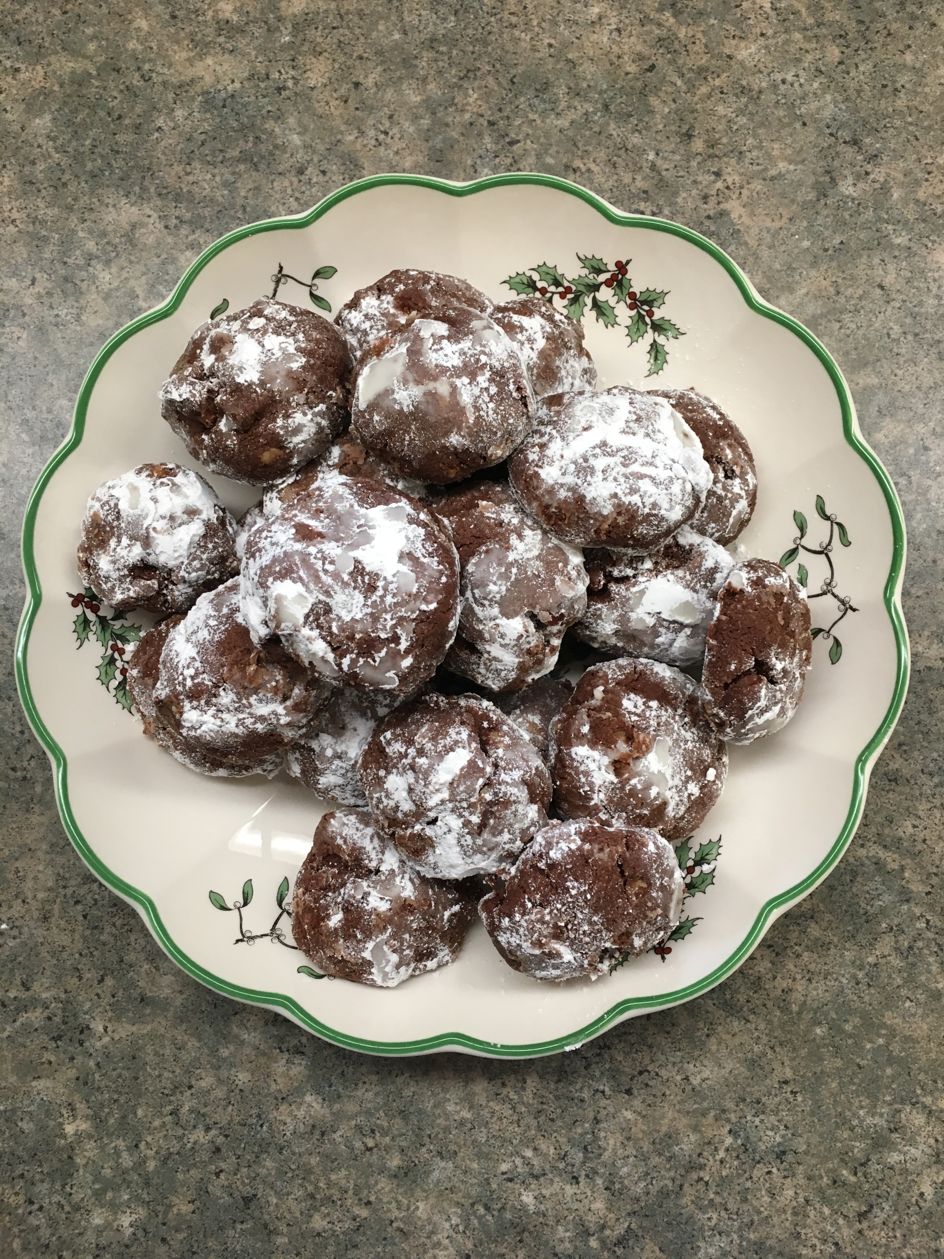 Chocolate Drop Powdered Cookies are a great holiday dessert recipe. They are easy to make and you will have plenty to take to all of your holiday parties.