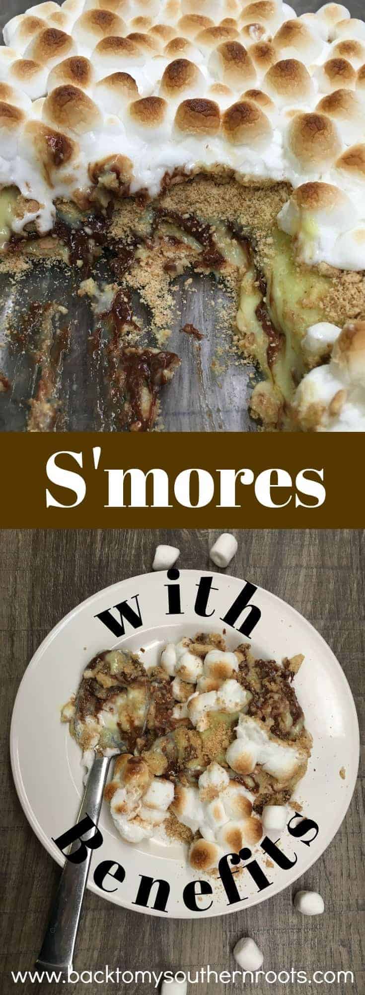 S'mores chocolate pudding dessert is like s'mores with benefits. Chocolate bars, graham crackers, marshmallows, and vanilla pudding make up this rich and delicious dessert you won't be able to put down. 