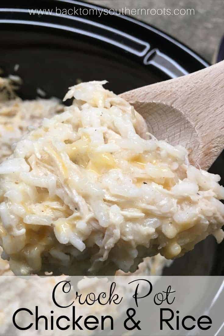 Crock Pot Chicken and Rice is an easy and delicious meal. It serves up to 6 people and is a cinch to make. 