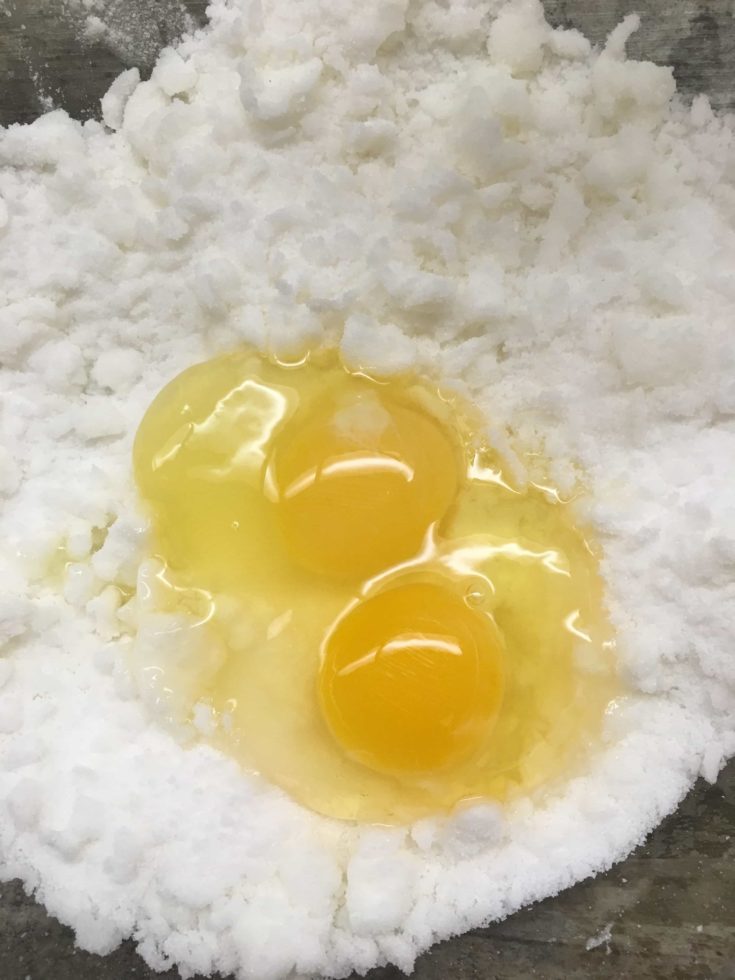 Eggs, sugar, and shortening in a bowl