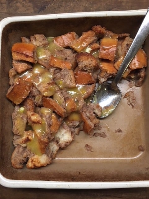 Cinnamon Spiced Bread Pudding with Butter Sauce is an easy and cheap treat for the Christmas holiday. I love the spice-filled taste with the creamy sauce.