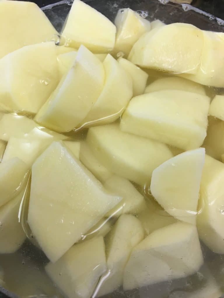 Peeled and cut potatoes for soup. 