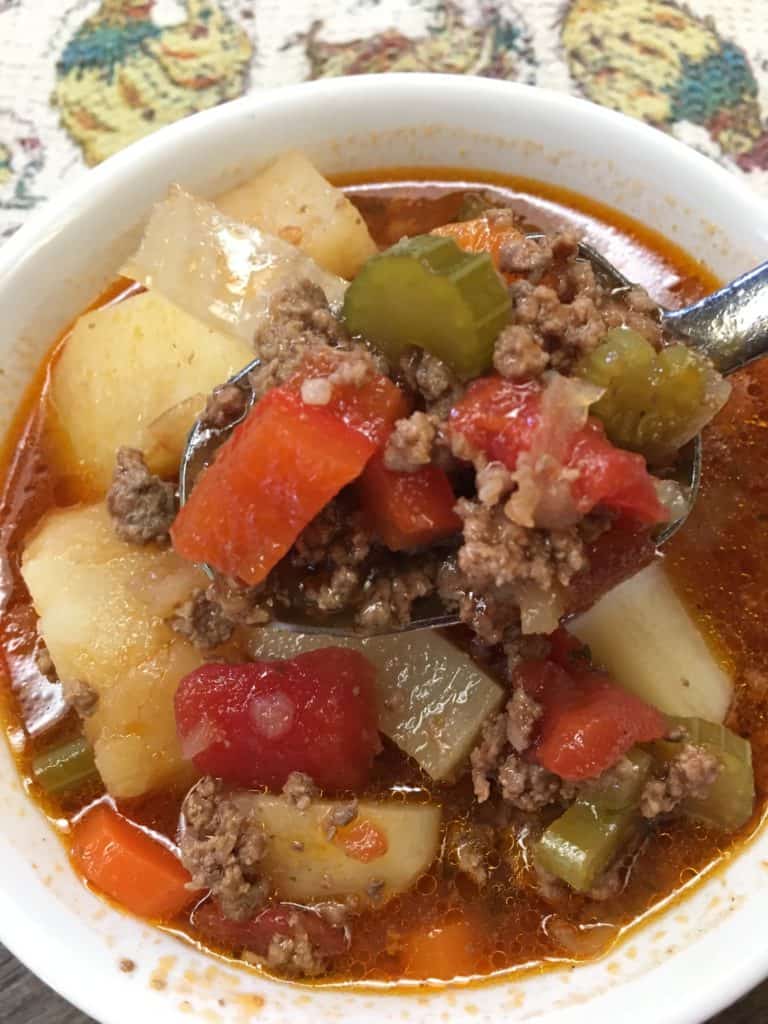 Ground beef soup recipe in a bowl