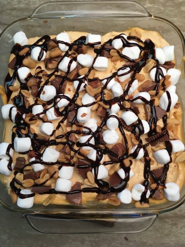 Reese's Peanut Butter Pudding Dessert is the perfect recipe for any gathering. The peanut butter cup dessert is filled with pudding, marshmallows, peanuts, graham crackers, and chocolate syrup. The recipe is a delicious treat that everyone will love.