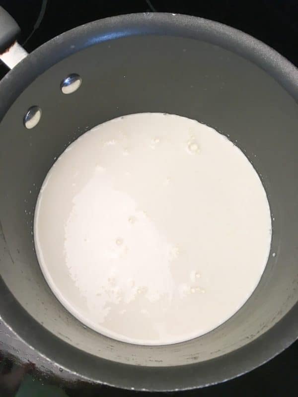 Heavy cream in a medium-sized saucepan.