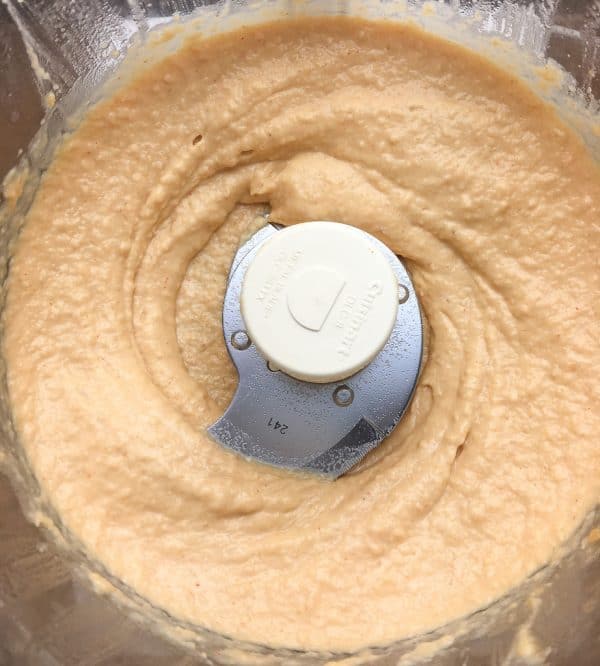 This is a great hummus recipe, with chickpeas, that takes less than five minutes to make. 