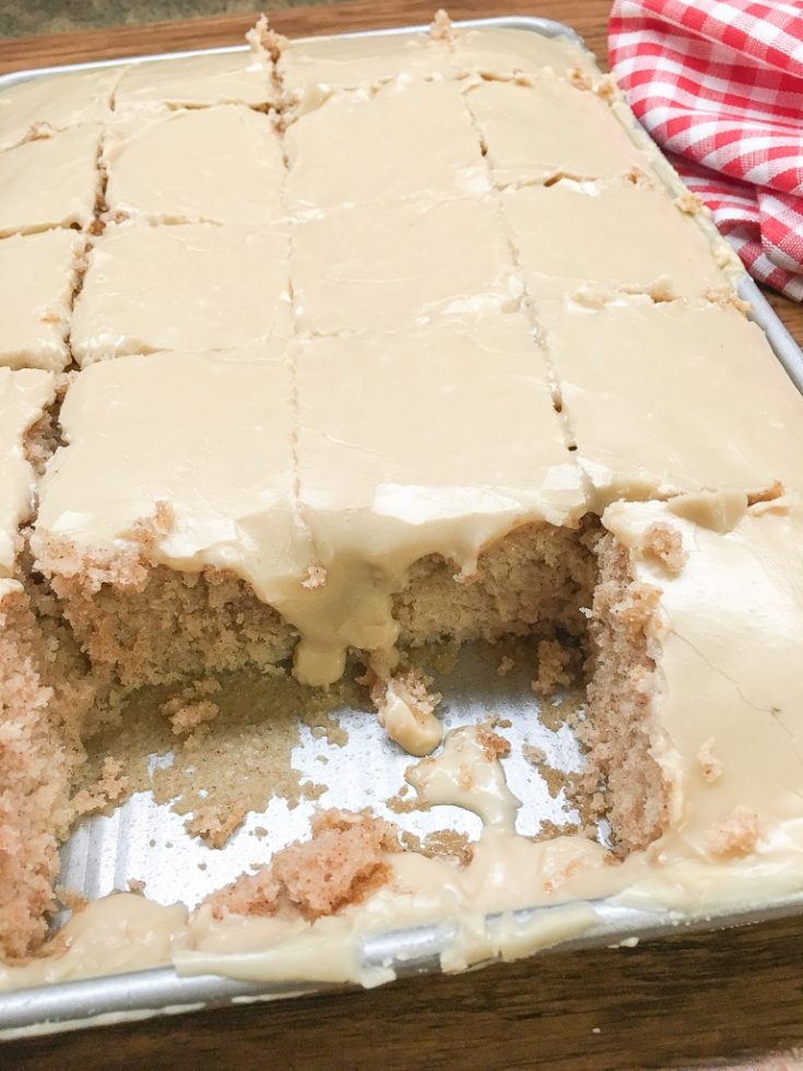 Buttermilk Texas Sheet Cake with vanilla is a delicious dessert to make for a birthday party, church potluck, or any holiday. The rich frosting is perfect with the cinnamon and vanilla flavoring. You are going to love this recipe.