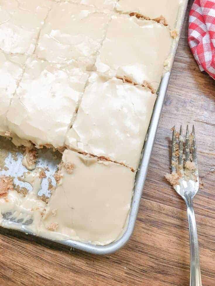 Buttermilk Texas Sheet Cake with vanilla is a delicious dessert to make for a birthday party, church potluck, or any holiday. The rich frosting is perfect with the cinnamon and vanilla flavoring. You are going to love this recipe.