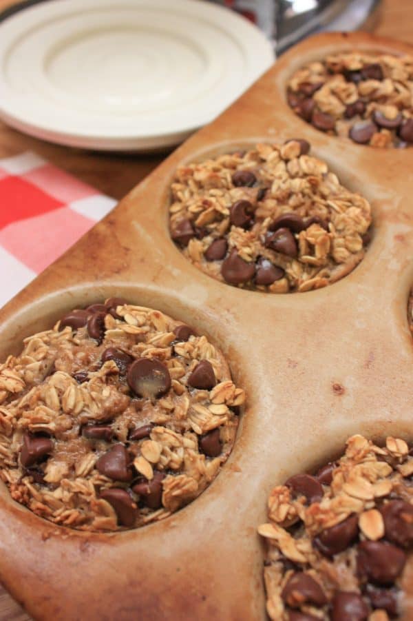 Banana oatmeal muffins in a muffin pan