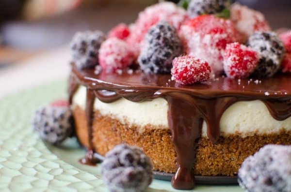 CHEESECAKE WITH BERRIES & CHOCOLATE GANACHE from Butter with a Side of Bread