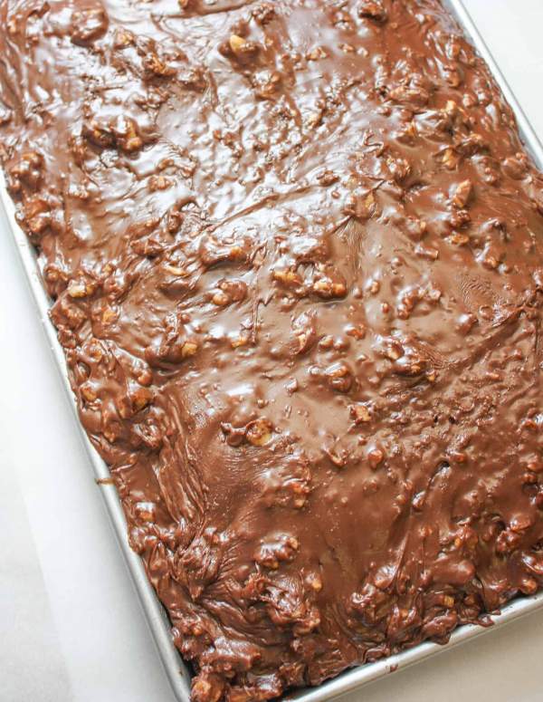 Old fashioned Texas Chocolate Sheet Cake is easy to make and the best recipe. The homemade sheet cake is made with cinnamon and buttermilk. The chocolate homemade frosting is also made with buttermilk for a creamy and delicious frosting.