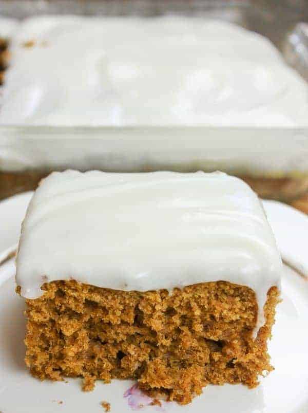 Pumpkin cake with Cream Cheese Frosting is a delicious dessert for the winter holidays.