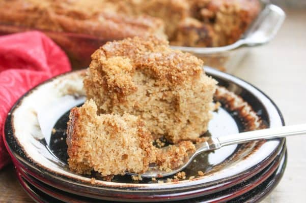 Cinnamon coffee cake with nutmeg is the perfect fall treat. It's easy to make and turns out moist and delightful. 