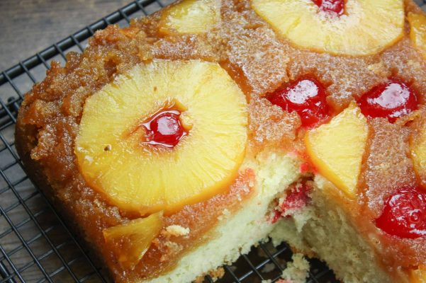 Homemade pineapple upside down cake is a fun and easy dessert to make. The pineapple bakes up soft and is sweet in flavor.