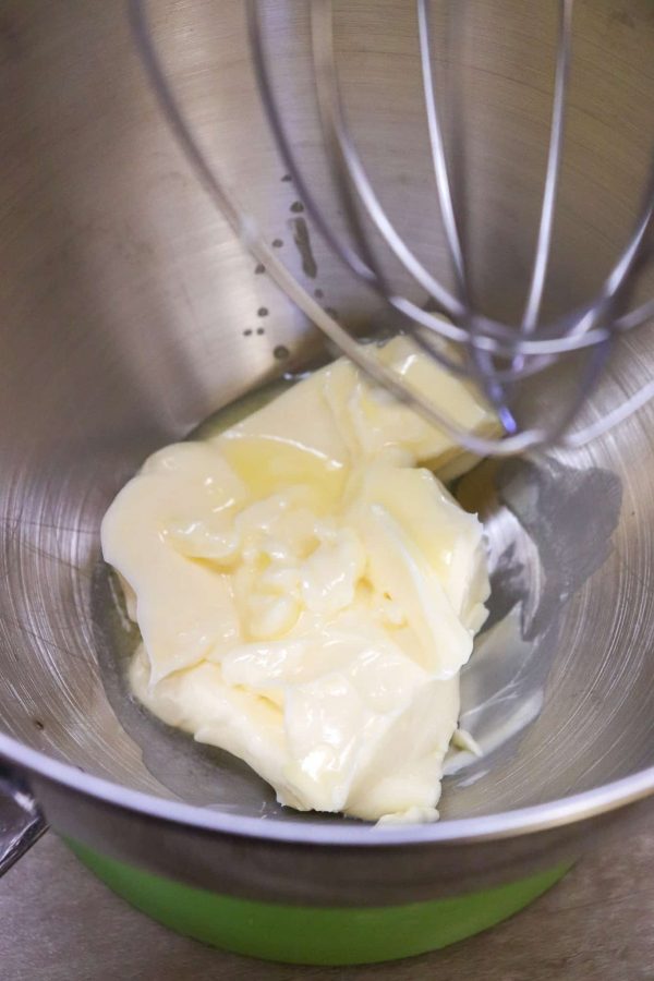 Picture of softened butter in a mixing bowl. 