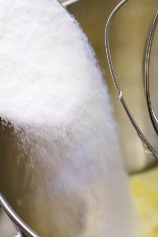 Picture of sugar in a mixing bowl.