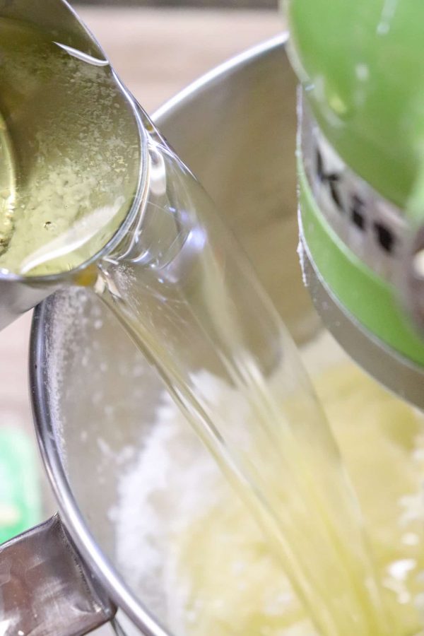 Picture of vegetable oil in a mixing bowl. 