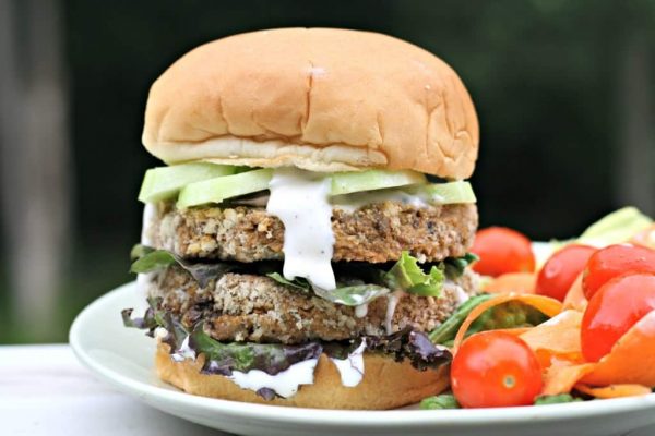 Picture of a lentil burger with a bun