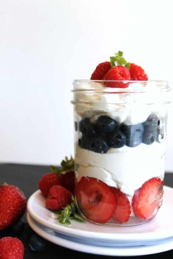 Picture of whipped cream and fruit in a jar