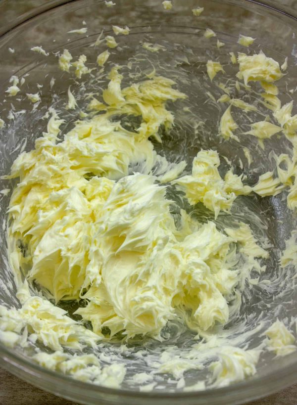 Picture of creamed butter in a glass bowl