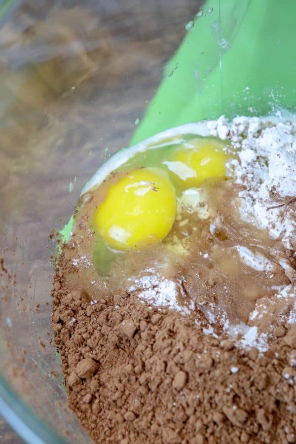 Picture of eggs in a brownie mix.