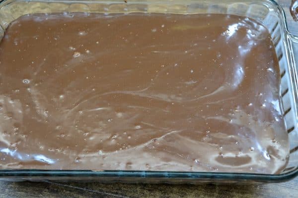 Picture of chocolate fudge brownies with chocolate fudge icing.