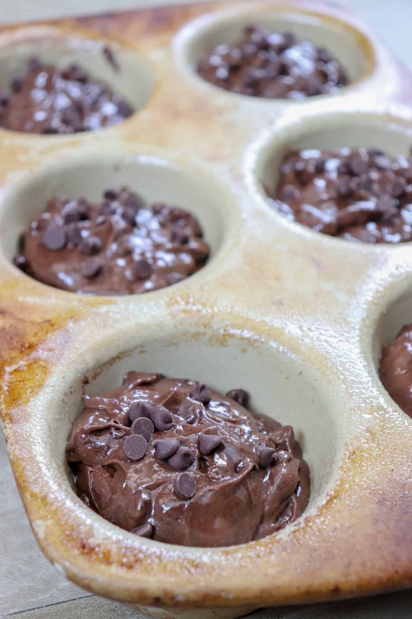 Picture of muffin batter in a muffin pan.