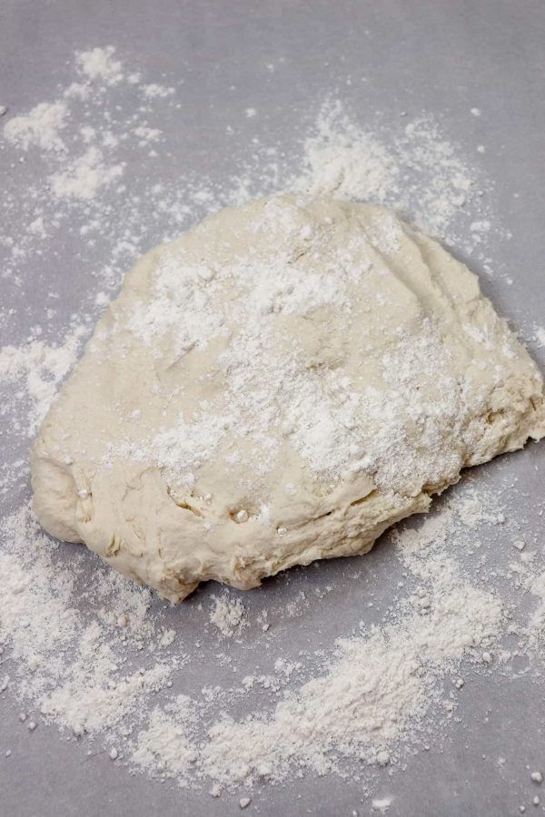 Picture of dough on a counter. 