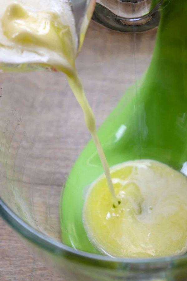 Picture of melted butter being poured into a bowl. 