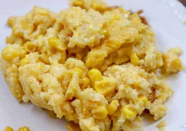 Picture of scalloped corn on a plate.