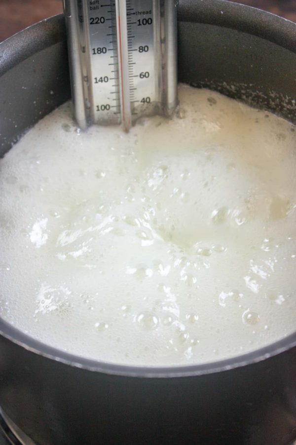 Picture of fudge ingredients boiling in a saucepan