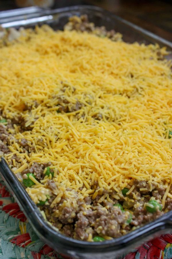 Picture of cheeseburger casserole in a dish