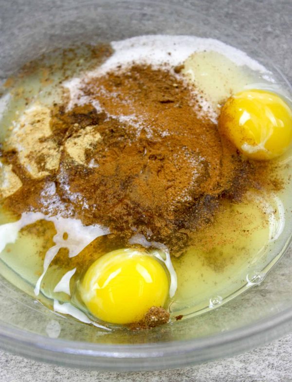 Picture of eggs and seasonings in a bowl