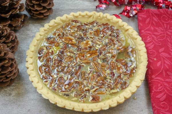 Picture of an unbaked pecan pie.