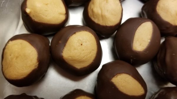 Picture of Peanut Butter Buckeyes on a white plate