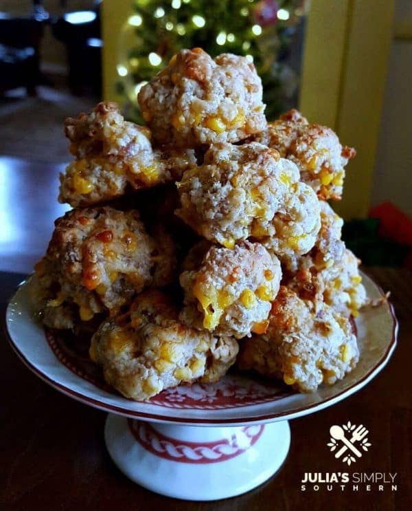 Picture of Easy Cream Cheese Sausage Balls on a Christmas plate