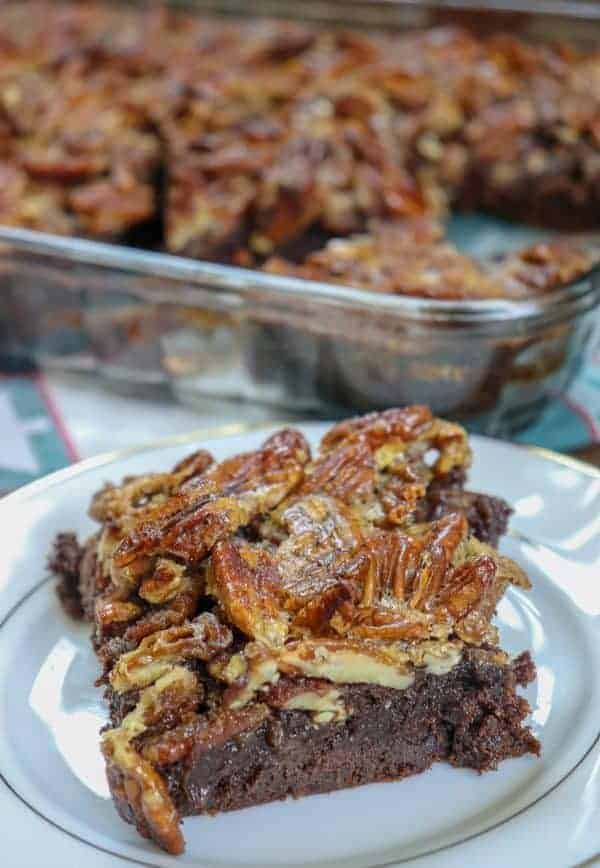 picture of pecan pie brownies on a plate